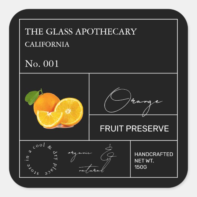 Apothecary Orange Label Quadratischer Aufkleber (Vorderseite)