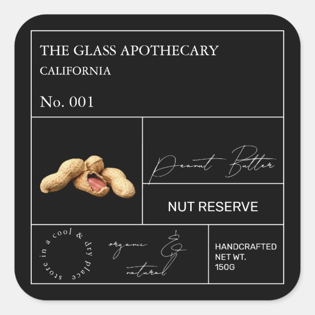 Apothecary Peanut Label Quadratischer Aufkleber (Vorderseite)