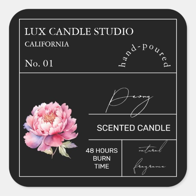Apothecary Peony Scented Candle Label Quadratischer Aufkleber (Vorderseite)