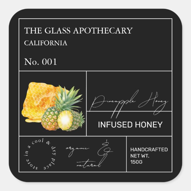 Apothecary Pineapse Infused Honey Label Quadratischer Aufkleber (Vorderseite)