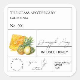 Apothecary Pineapse Infused Honey Label Quadratischer Aufkleber