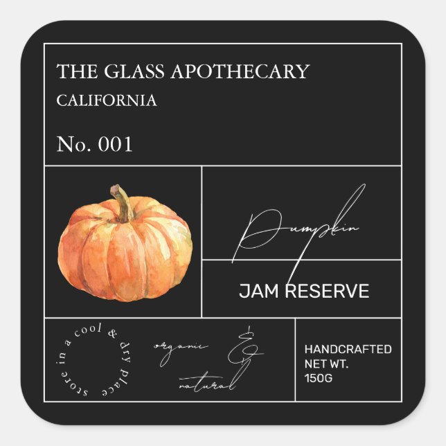 Apothecary Pumpkin-Label Quadratischer Aufkleber (Vorderseite)