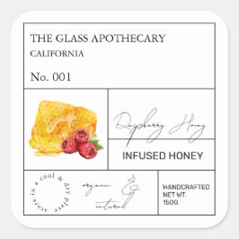 Apothecary Raspberry Infused Honey Label Quadratischer Aufkleber