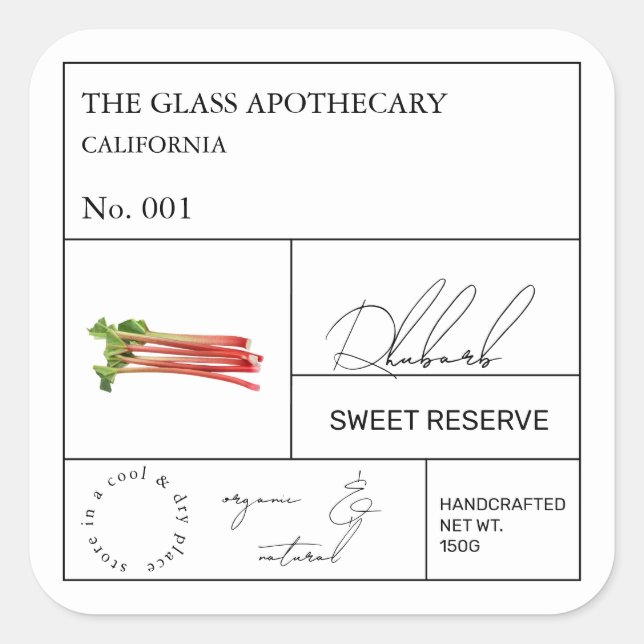 Apothecary Rhubarb Quadratischer Aufkleber (Vorderseite)