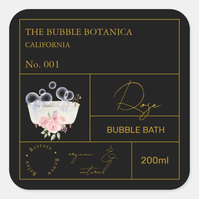 Apothecary Rose Bubble Bath Label Quadratischer Aufkleber (Vorderseite)