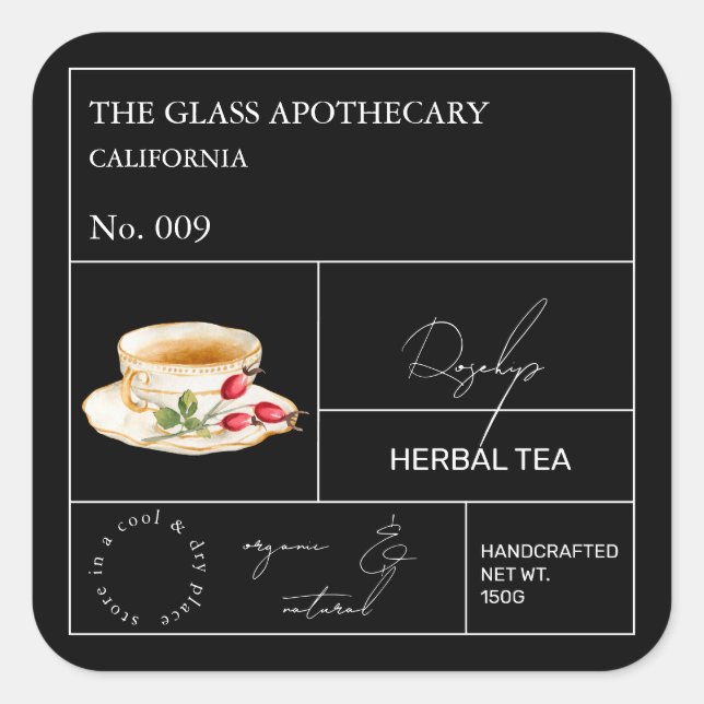 Apothecary Rosehip Kräutertee Quadratischer Aufkleber (Vorderseite)