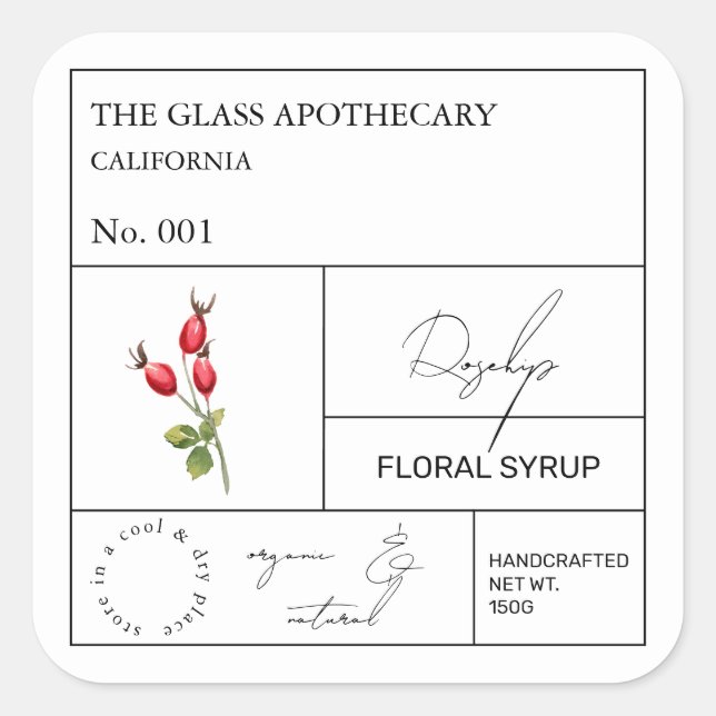 Apothecary Rosehip Label Quadratischer Aufkleber (Vorderseite)