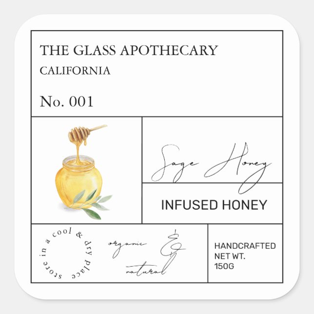 Apothecary Sage Infted Honey Label Quadratischer Aufkleber (Vorderseite)