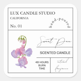 Apothecary Sweet Pea Scentle Candle Label Quadratischer Aufkleber