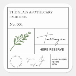 Apothecary Tarragon Label Quadratischer Aufkleber