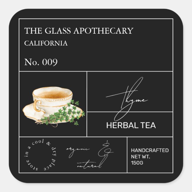 Apothecary Thyme Herbal Tea  Label Quadratischer Aufkleber (Vorderseite)