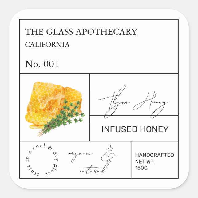 Apothecary Thyme Infantum Honey Label Quadratischer Aufkleber (Vorderseite)