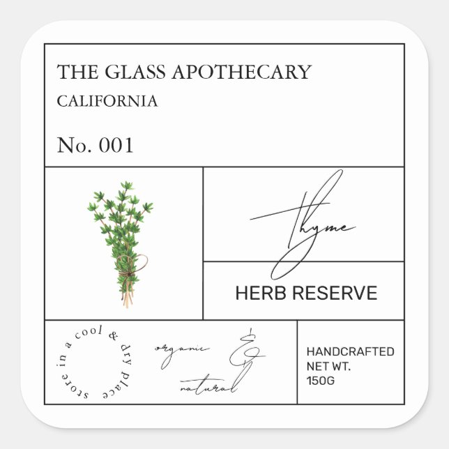 Apothecary Thyme Label Quadratischer Aufkleber (Vorderseite)