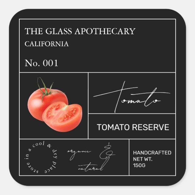 Apothecary Tomato Label Quadratischer Aufkleber (Vorderseite)