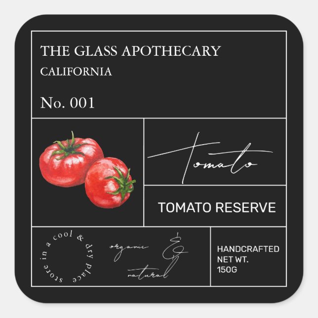 Apothecary Tomato Label Quadratischer Aufkleber (Vorderseite)