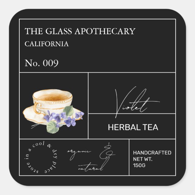 Apothecary Violet Herbal Tea  Label Quadratischer Aufkleber (Vorderseite)