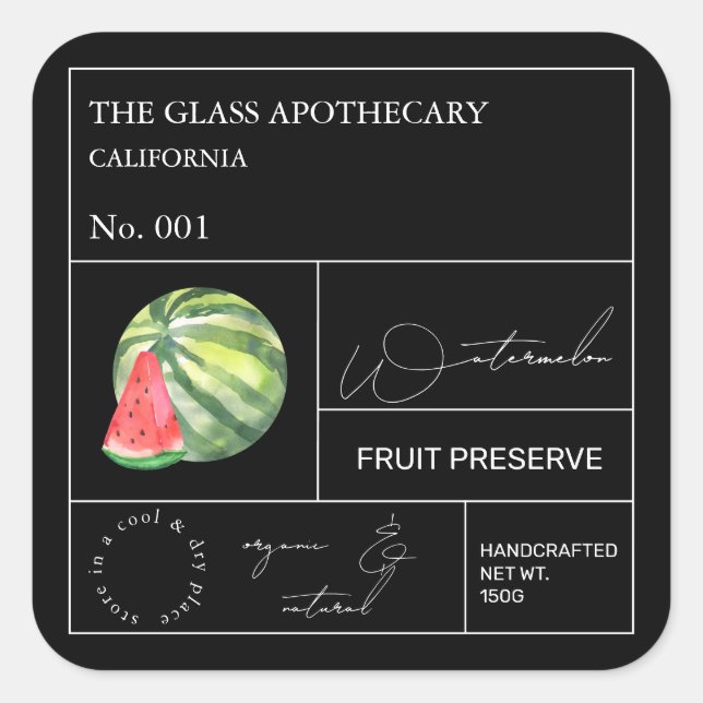 Apothecary Watermelone Quadratischer Aufkleber (Vorderseite)