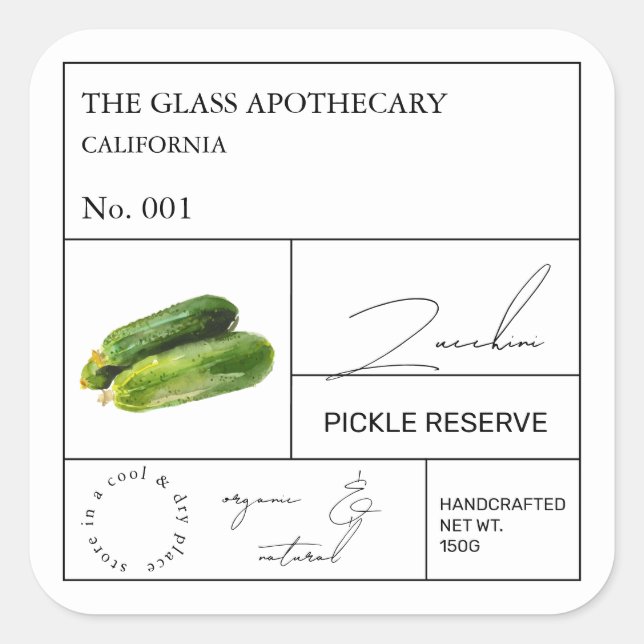 Apothecary Zucchini Quadratischer Aufkleber (Vorderseite)
