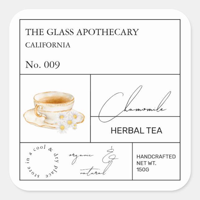 Apothekar Kamille Kräutertee Quadratischer Aufkleber (Vorderseite)