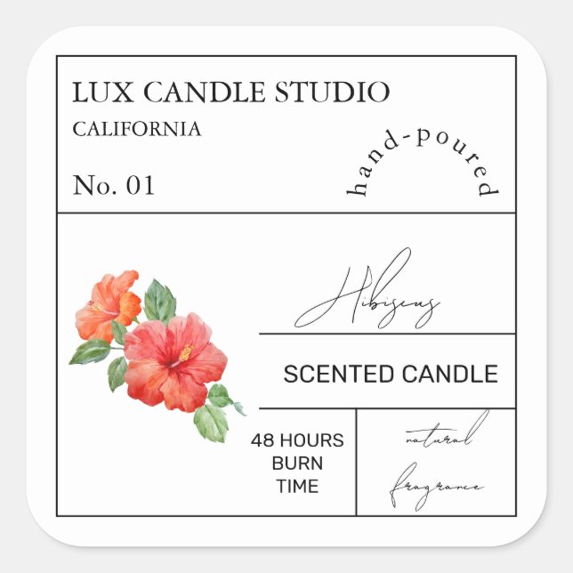 Apothekarischer Hibiskus Scented Candle Label Quadratischer Aufkleber (Vorderseite)