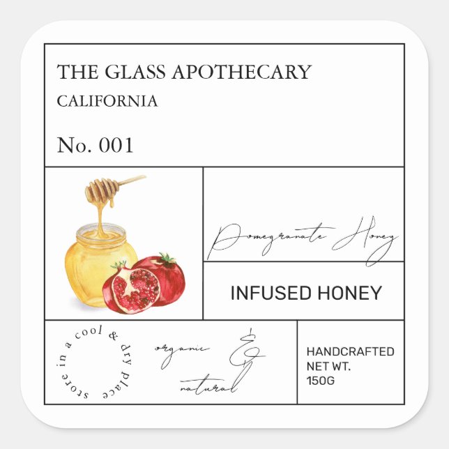 Apothekarisches Granatapfelblatt Quadratischer Aufkleber (Vorderseite)