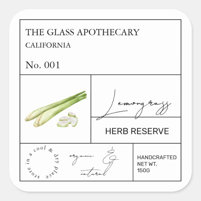 Apothekarisches Lemongrass-Label Quadratischer Aufkleber (Vorderseite)
