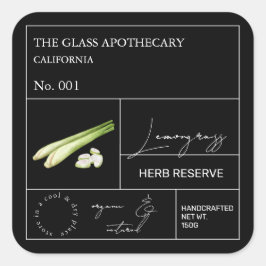 Apothekarisches Lemongrass-Label Quadratischer Aufkleber