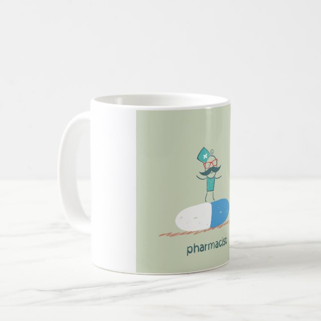 Apotheker auf einer Tablette Kaffeetasse (Vorderseite Links)