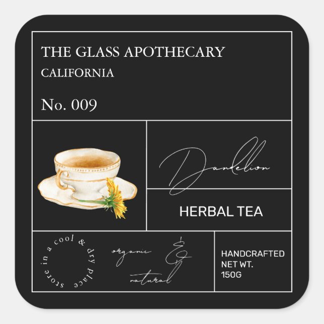 Apotheker Löwenzahn Kräutertee Etikett Quadratischer Aufkleber (Vorderseite)