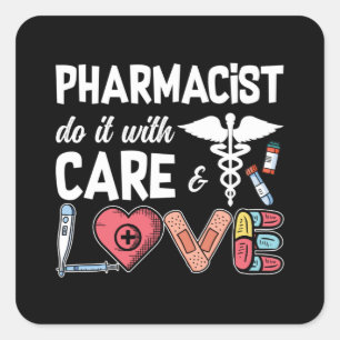 Apotheker mit Vorsicht. Quadratischer Aufkleber