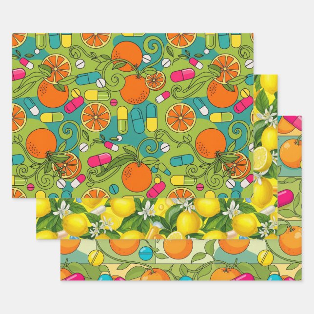 Apotheker Retro Citrus RX Muster Geschenkpapier Set (Set)