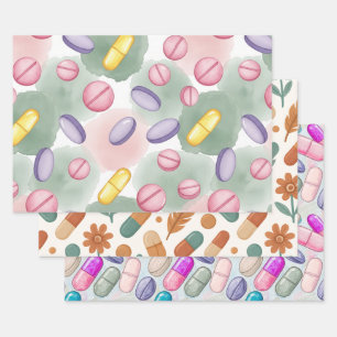 Apotheker Rosa Pill Boho Feder Verpackungspapier Geschenkpapier Set