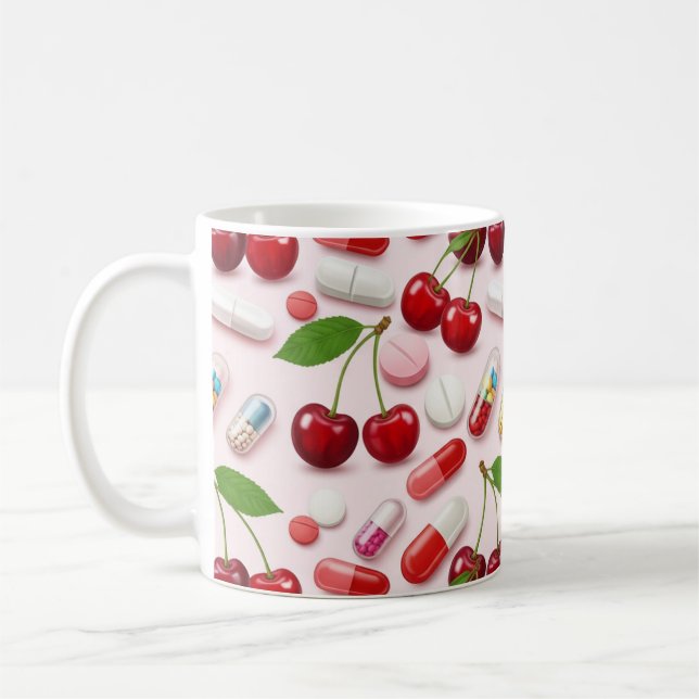Apotheker Rosa Pillen Rote Kirschen Kaffeetasse (Links)