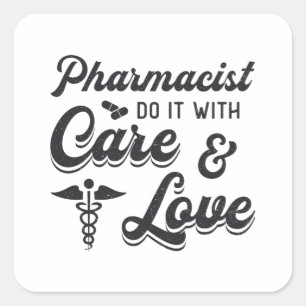 Apotheker tun es mit Care Pharmacy Tech Medicine Quadratischer Aufkleber