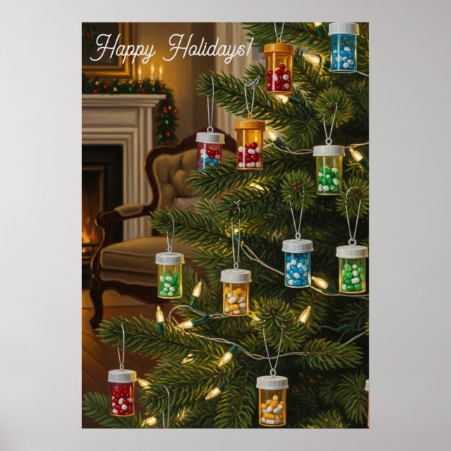 Apotheker-Weihnachtsbaum-Geschenk-Pillenflasche-Fe Poster (Vorne)