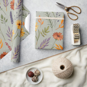 Apotheker Wildblumen Grau Botanischer Wrap Geschenkpapier