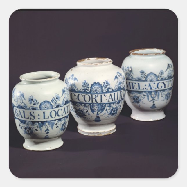 Apothekerdrogengläser, c.1740 quadratischer aufkleber (Vorderseite)