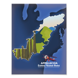 Appalachia Reise Karte östliche Vereinigte Staaten Fotodruck