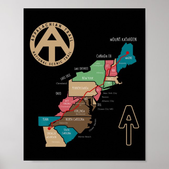 Appalachian Trail Hiking Map  Poster (Vorne)