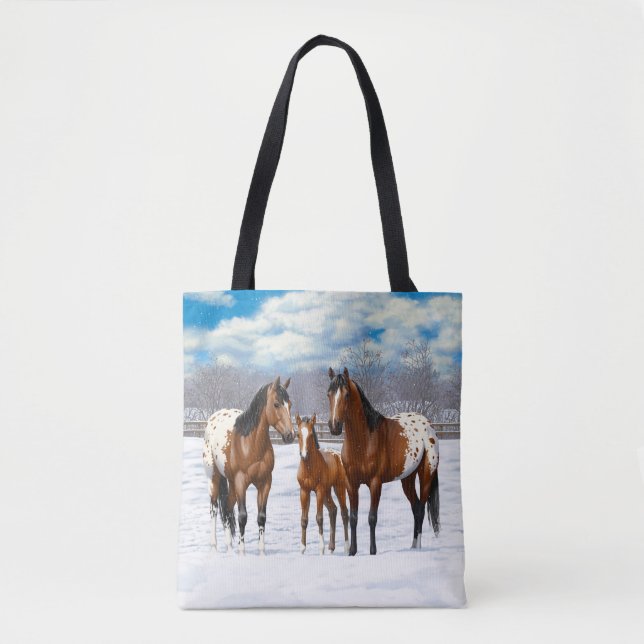 Appaloosa brauner Bucht Pferde im Schnee (Vorderseite)