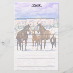 Appaloosa brauner Bucht Pferde im Schnee Briefpapier