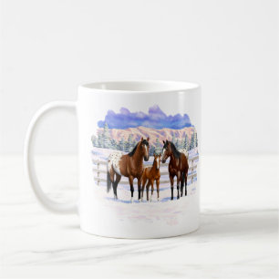 Appaloosa brauner Bucht Pferde im Schnee Kaffeetasse