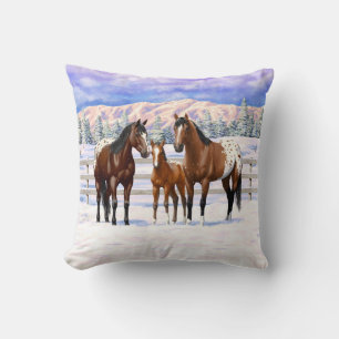 Appaloosa brauner Bucht Pferde im Schnee Kissen