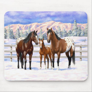 Appaloosa brauner Bucht Pferde im Schnee Mousepad