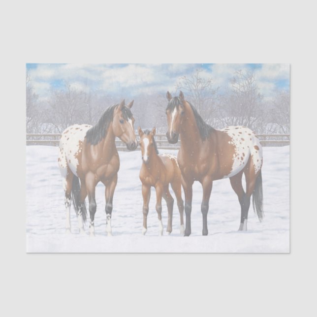 Appaloosa brauner Bucht Pferde im Schnee Seidenpapier (Vorderseite)