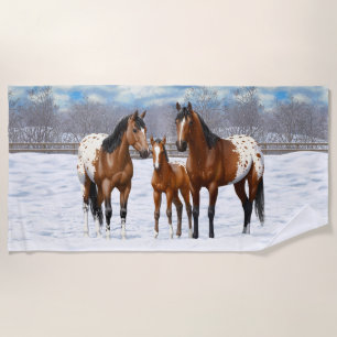 Appaloosa brauner Bucht Pferde im Schnee Strandtuch