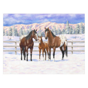 Appaloosa brauner Bucht Pferde im Schnee Tischdecke