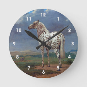 Appaloosa Gepunktetes Pferdegemälde Runde Wanduhr