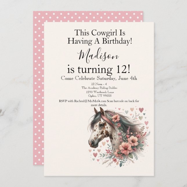 Appaloosa Horse Birthday Einladung (Vorne/Hinten)
