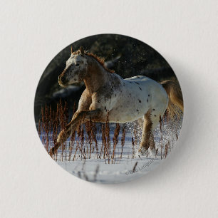 Appaloosa-Pferd, das in den Schnee läuft Button